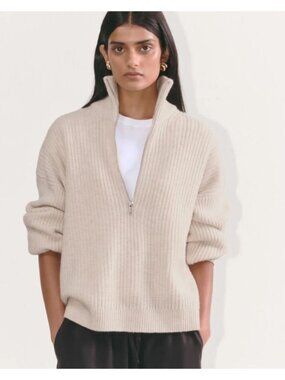 The Half-Zip Sweater in Luxe Merino Heathered Oat Women's Size Medium is NWT!